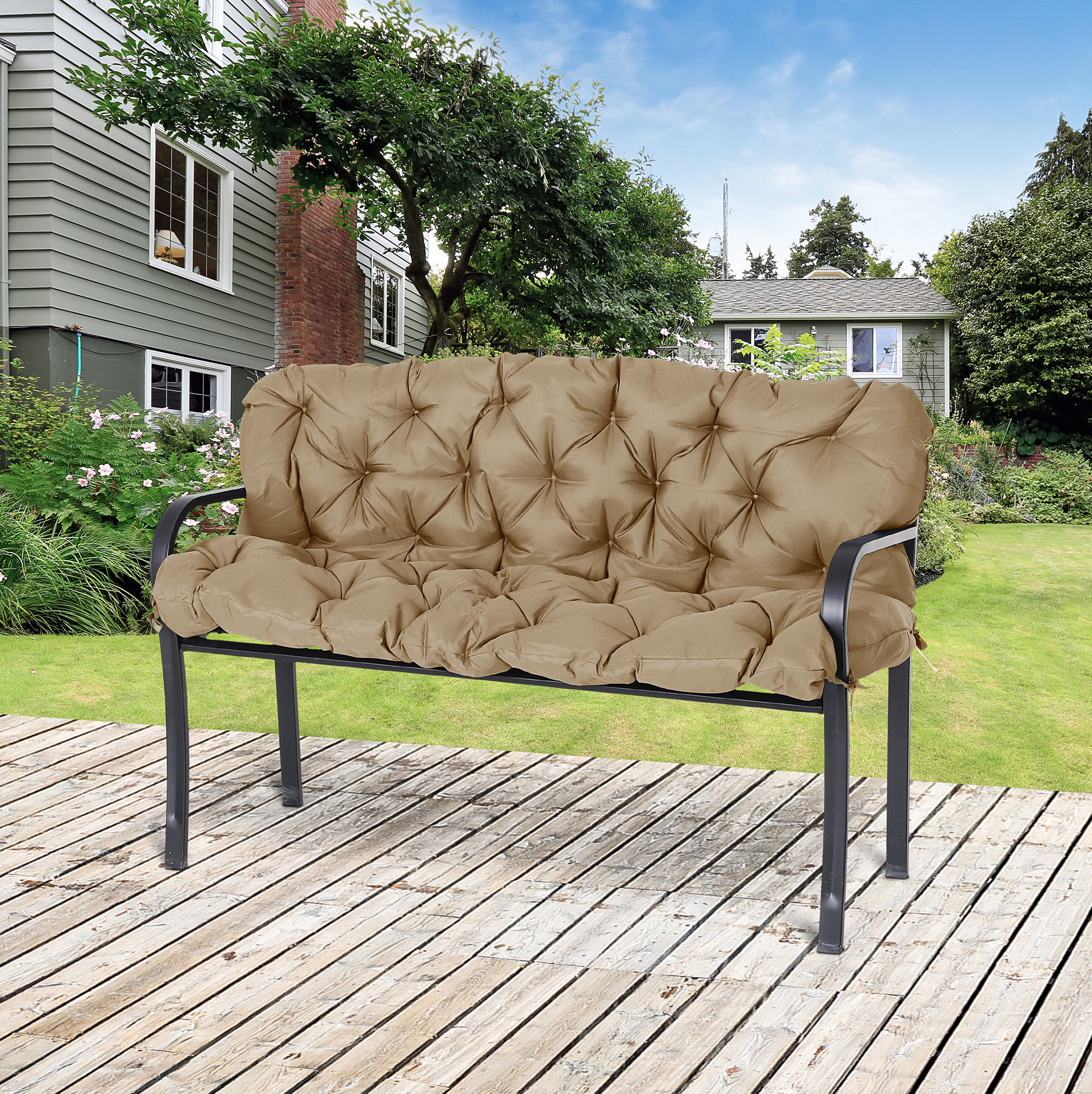 3-sitzer-bankkissen 150 X 98 X 8 Cm Mit 6 Bändern, Polyester, Khaki Havrya
