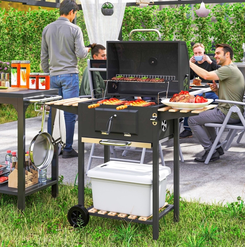 Holzkohlegrill Aus Edelstahl Auf Rollen Mit Deckel Und Thermometer Havrya