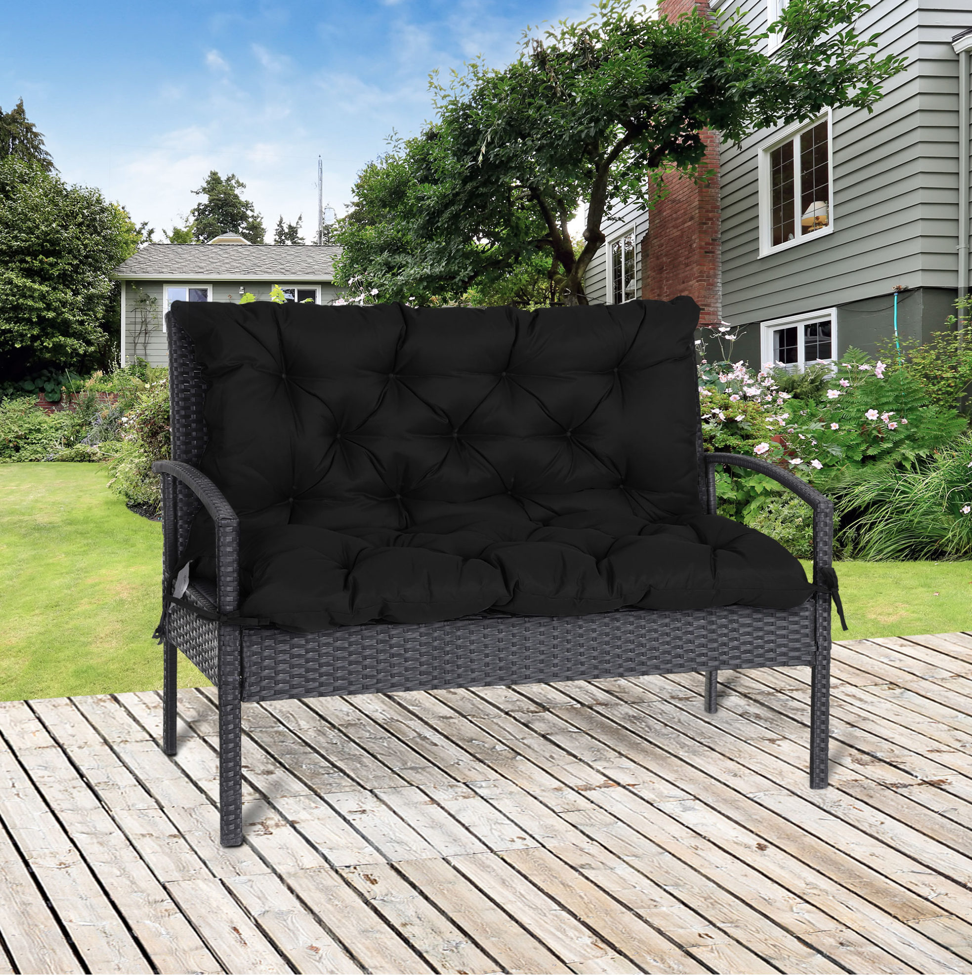 Bankkissen 100 X 98 X 8 Cm Mit 6 Bändern, Polyester, Schwarz Havrya