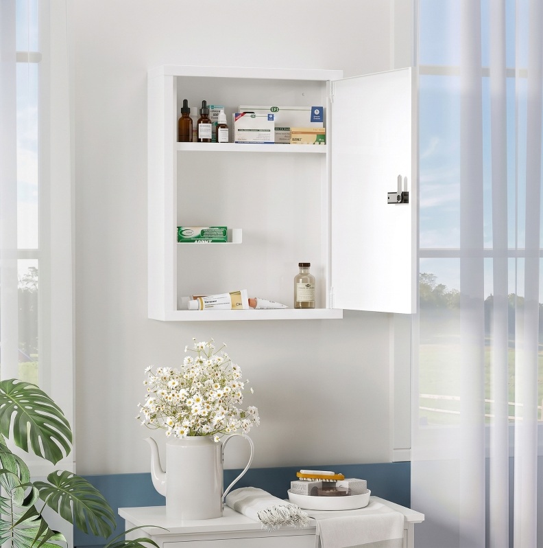 Wandmontierter, Abschließbarer Badezimmerschrank 40 X 15 X 53,5 Cm, Weiß Havrya