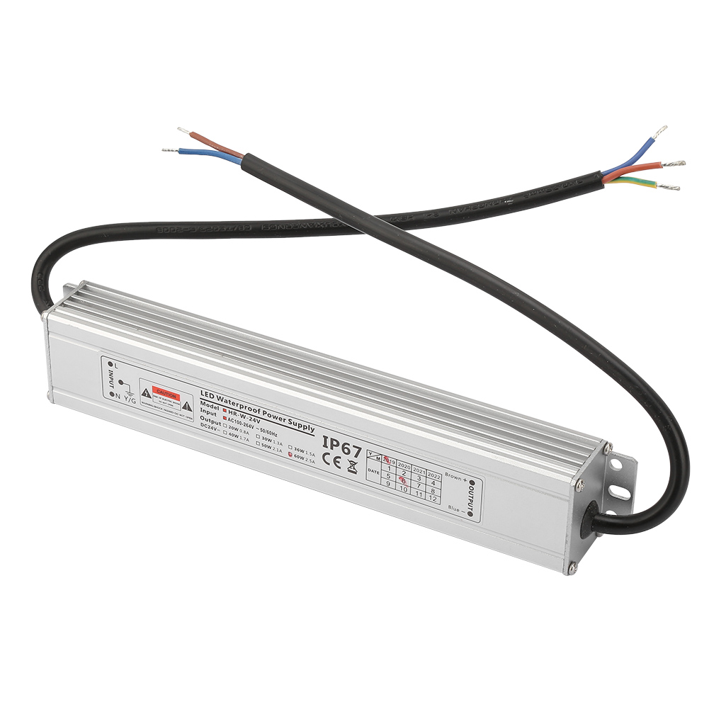 Transformateur D'Alimentation Led Étanche Ip67 Avec Boîtier En Aluminium, Sortie 24 V 60 W 2,5 A