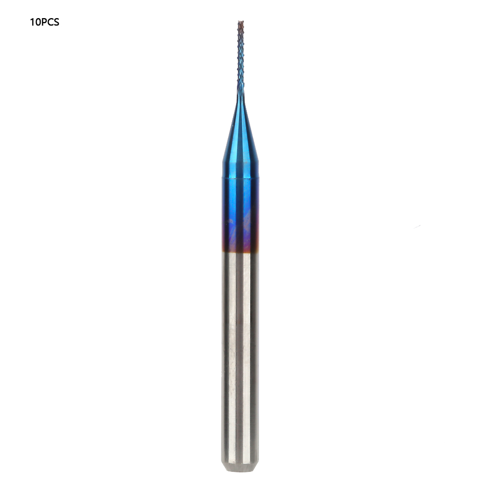 10 Fraises Coniques En Carbure De Tungstène À Revêtement Bleu Pour Machine De Gravure De Circuits Imprimés (0,5 Mm)