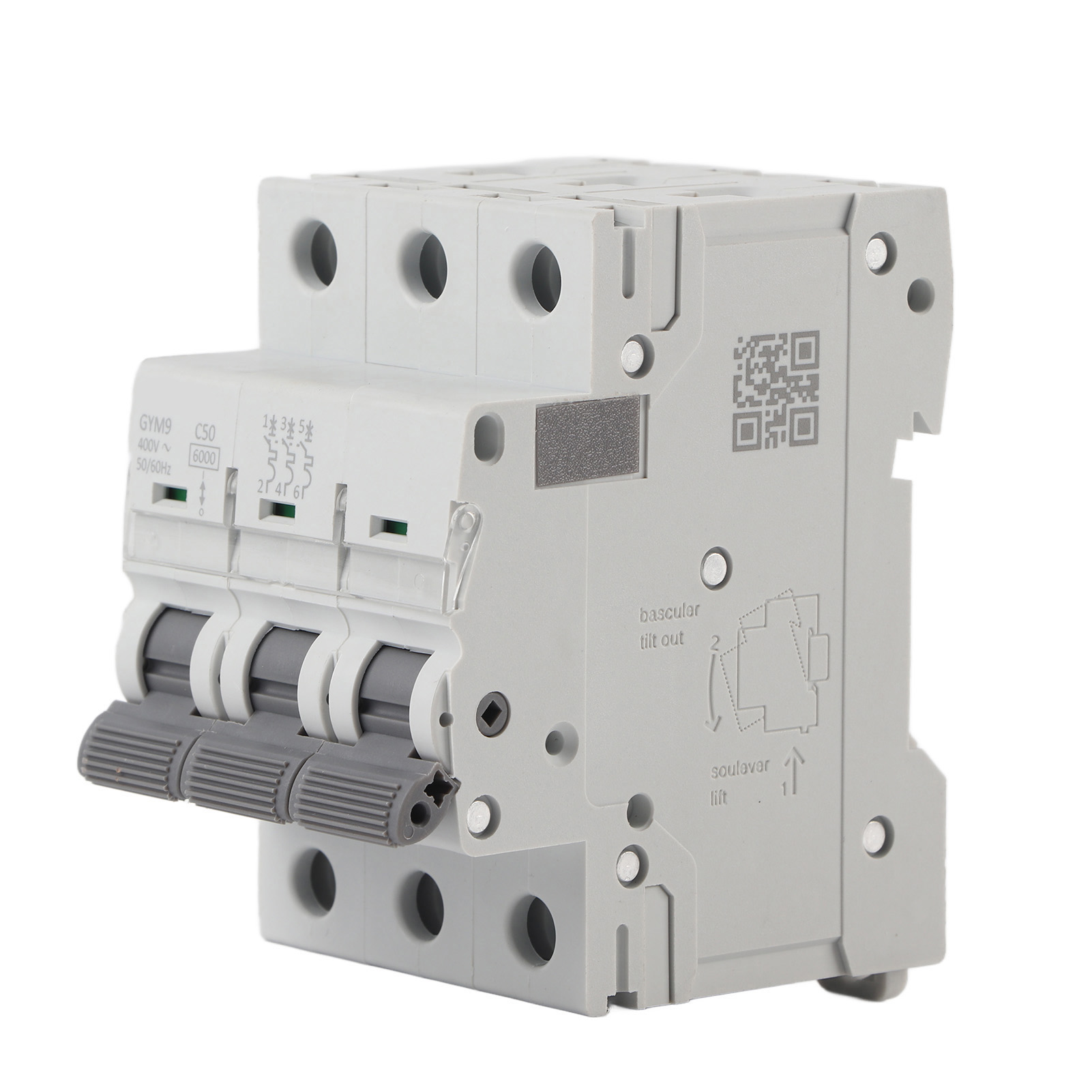 Disjoncteur Gym9‑c65 3p 400 Vca 50/60 Hz Ip20, Protecteur Contre Les Fuites De Courant