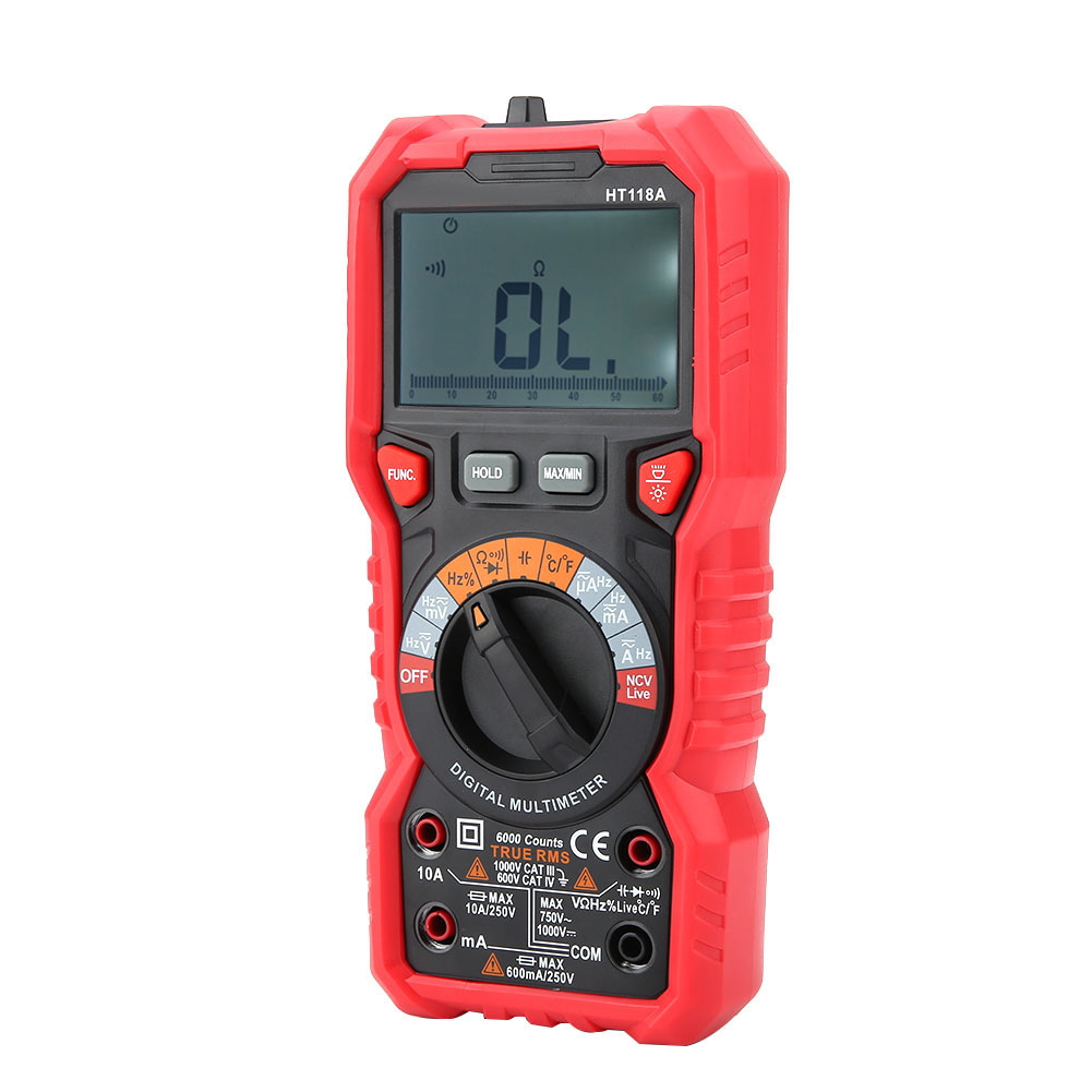 Multimètre Numérique Portable Ht118a Ac/dc (voltmètre, Ampèremètre, Ohmmètre, Capacité, Fréquence, Température) Avec Lampe Torche.