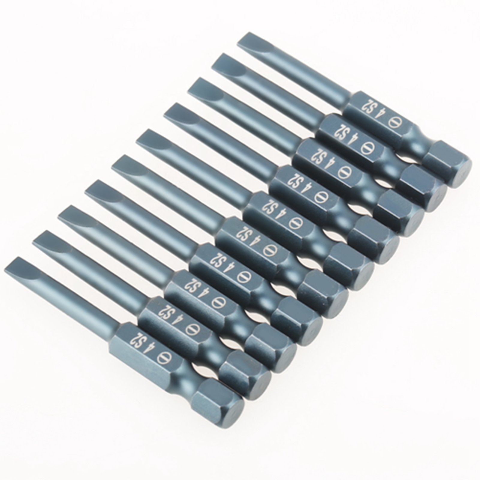 Jeu De 10 Embouts De Tournevis Plats En Acier Allié S2, Tige Hexagonale De 6,3 Mm (1/4 Pouce), 50 Mm, H6,3 X 50 X Sl4 Mm