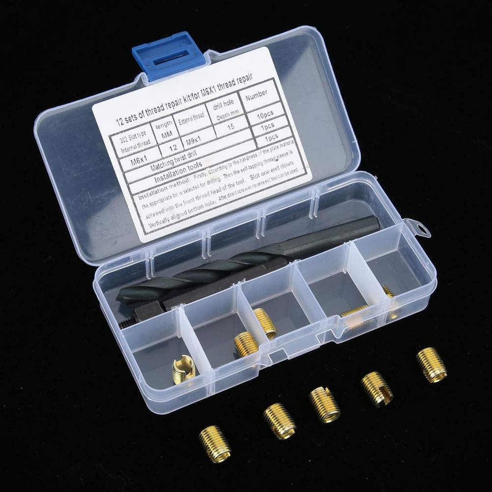Kit De Réparation De Filetage M6x1 (12 Pièces) Avec Outil De Perçage Hélicoïdal Autotaraudeur