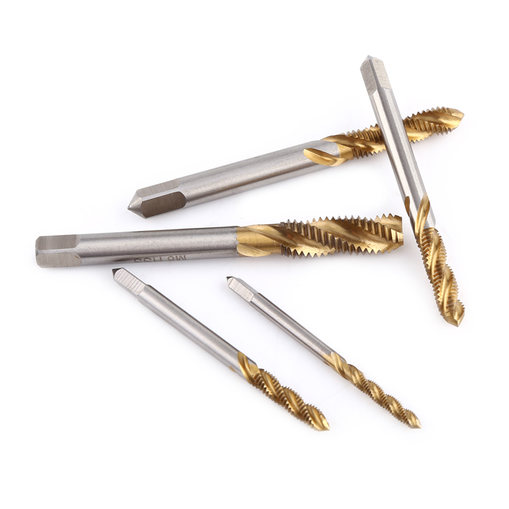 Lot De 5 Tarauds À Goujures Hélicoïdales En Acier Rapide (hss) Revêtus De Titane, Tailles M3, M4, M5, M6 Et M8.