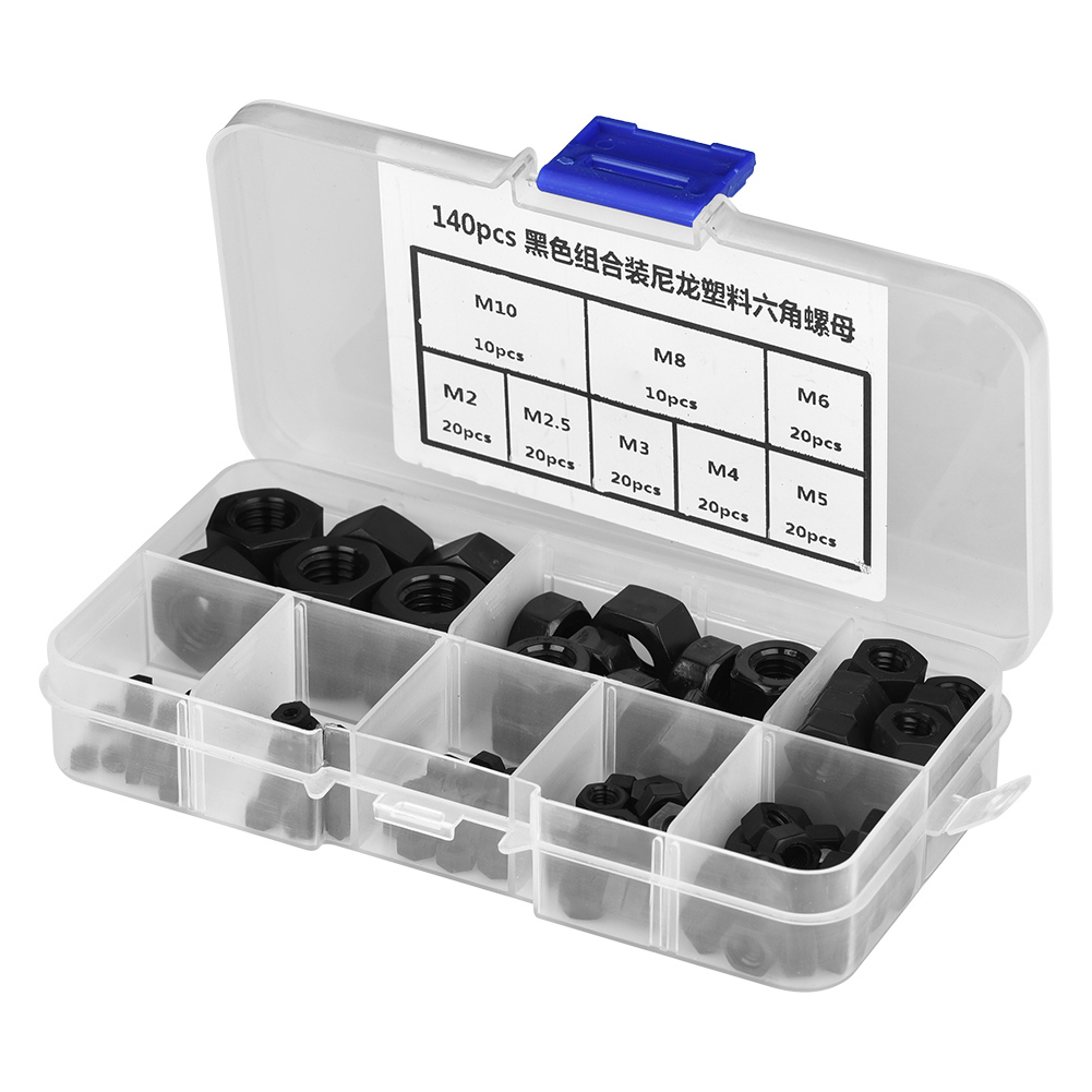 140 Écrous Hexagonaux En Nylon Et Plastique (noirs) À Filetage M2/m2.5/m3/m4/m5/m6/m8/m10