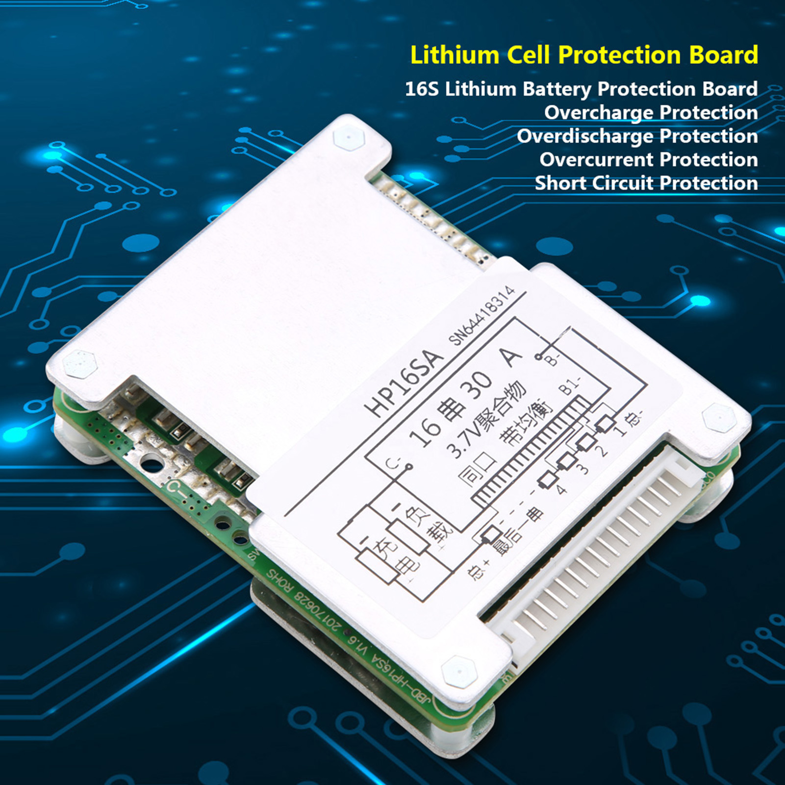 Carte De Protection D'Équilibrage Pour Batterie Au Lithium 16s 48v/60v Avec Dissipateur Thermique En Aluminium (3,6/3,7v 30a)
