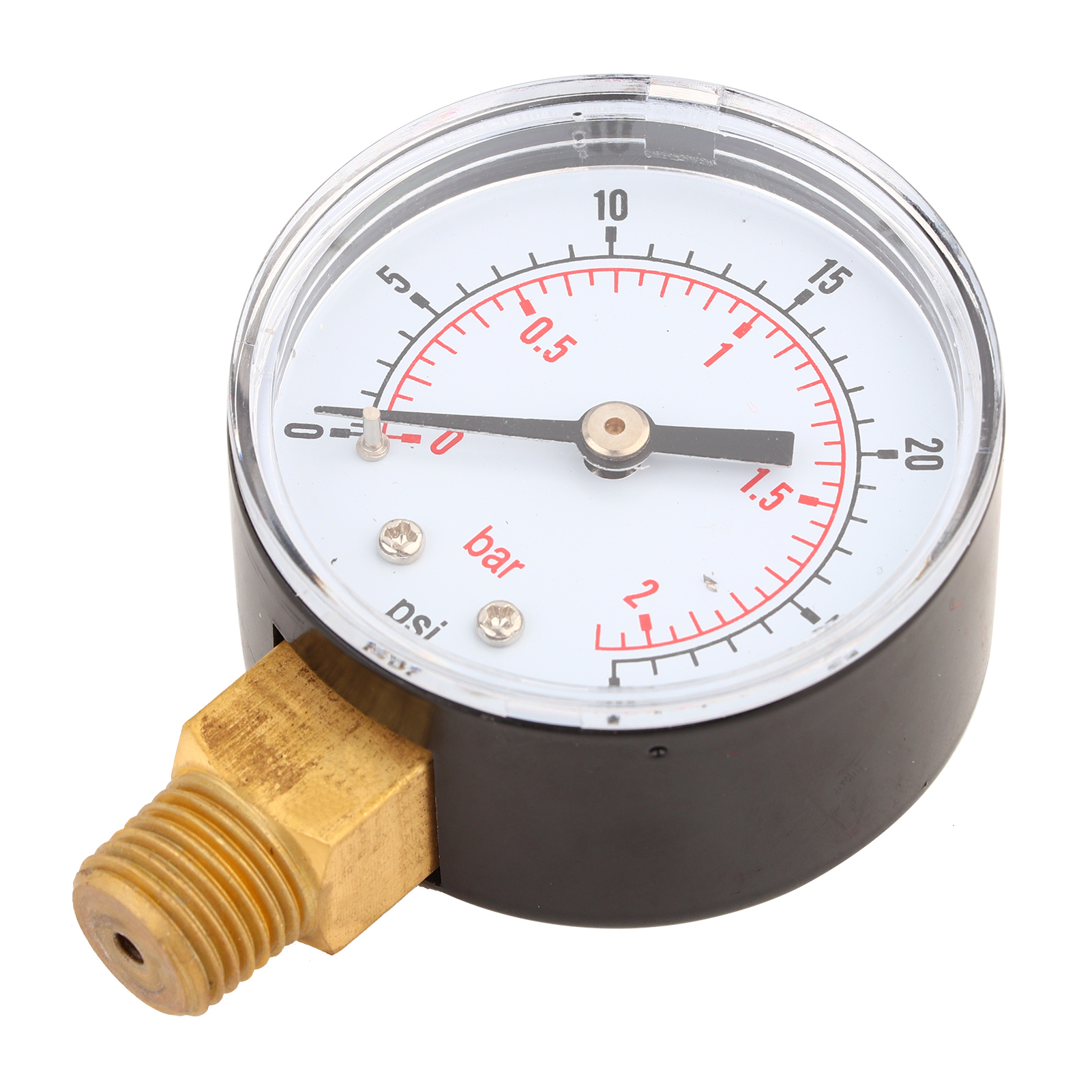 Manomètre 50 Mm, Filetage Laiton 1/4 Bspt Pour Carburant, Air, Huile, Gaz, Eau (0-30 Psi 0-2 Bar)
