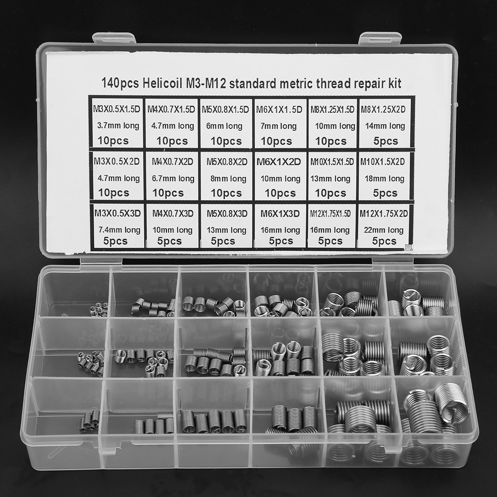 140 Inserts Filetés En Acier Inoxydable Pour La Réparation De Filetages M3-m12 Avec Boîte