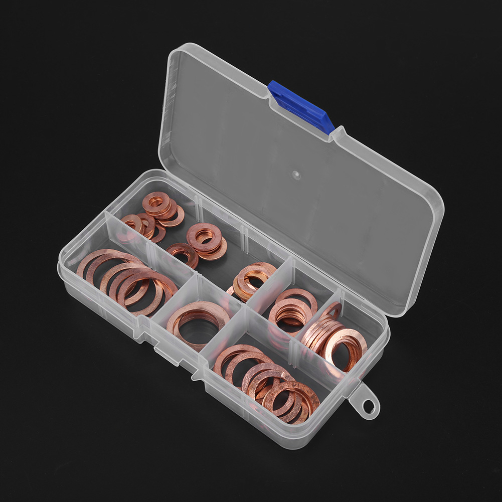 Kit De 80 Bouchons De Vidange En Cuivre Massif Avec Rondelles Assorties, Comprenant Une Boîte Pour L'Entretien Des Moteurs De Garage.