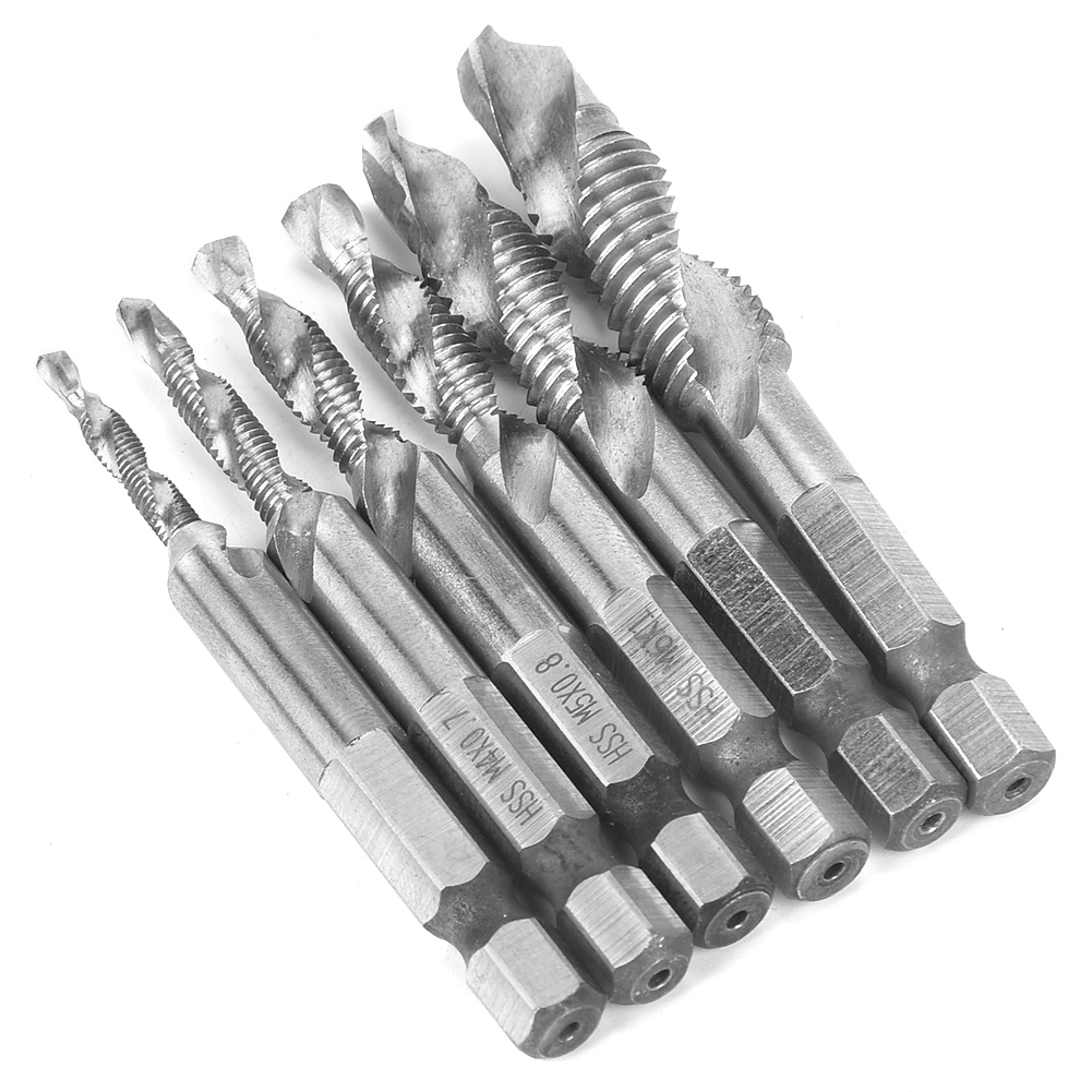 6 Pièces Tarauds À Queue Hexagonale En Acier Rapide De 6,35 Mm Taraud Composé M3/m4/m5/m6/m8/m10 (type A)