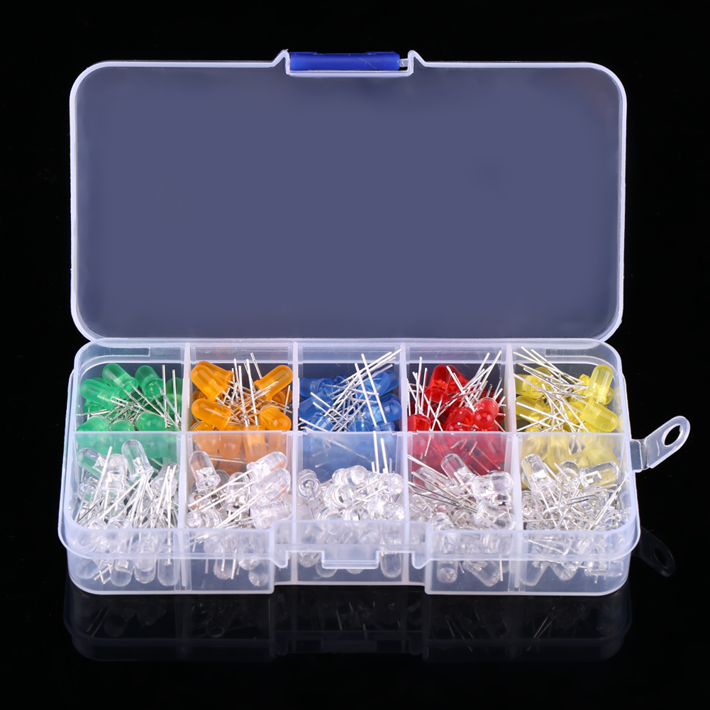 Kit De 200 Diodes Électroluminescentes (led) De 5 Mm, Couleurs Jaune, Rouge, Bleu, Vert Et Orange.