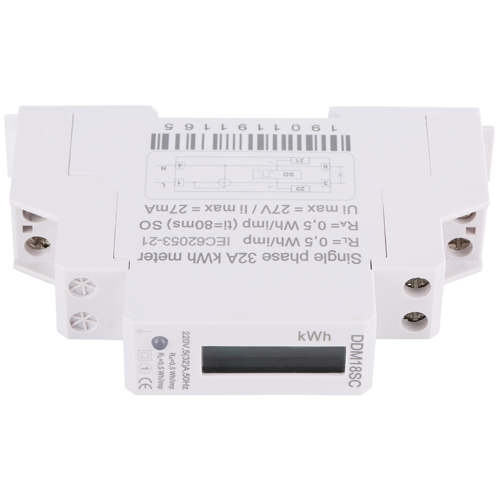 Compteur D'Énergie Électrique Monophasé À Affichage Numérique Lcd 1p Sur Rail Din