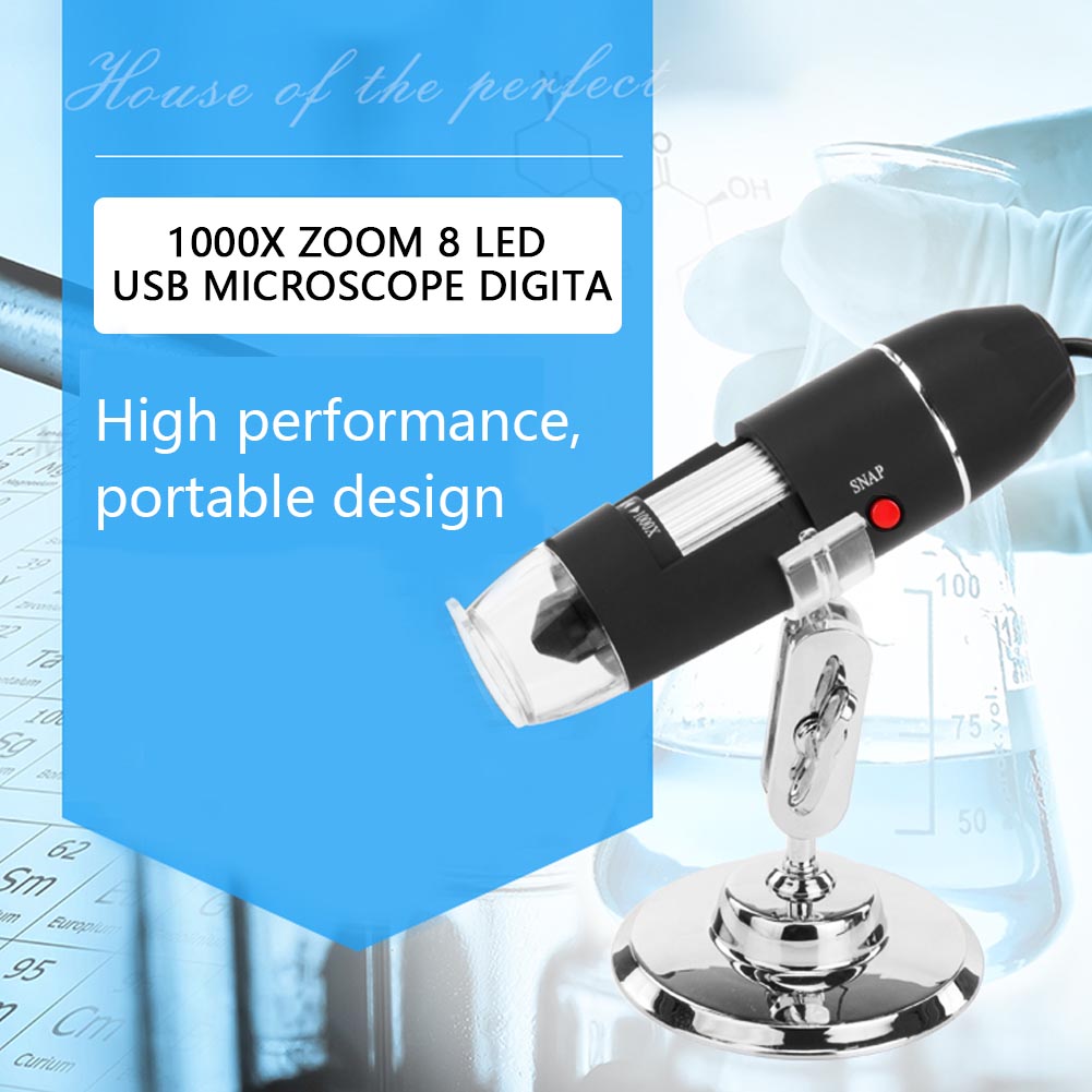Microscope Numérique Usb À Zoom 1000x Avec 8 Led, Loupe Endoscopique, Caméra Vidéo Et Support.