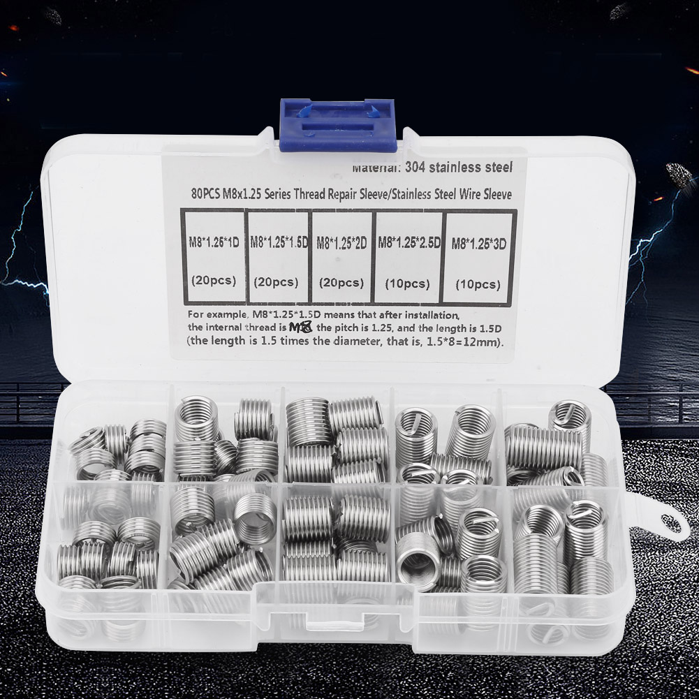 Ensemble De 80 Inserts Filetés Hélicoïdaux En Acier Inoxydable M81,25