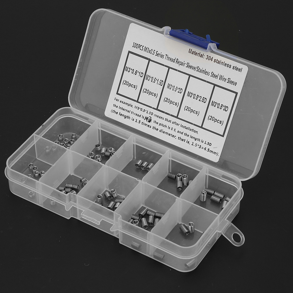 100 Inserts De Réparation De Filetage En Fil Enroulé, Vis À Filetage En Acier Inoxydable, Manchon (3)