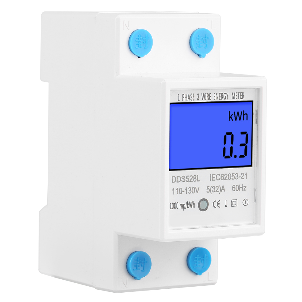 Compteur D'Énergie Monophasé 5-32 A 110-130 V 60 Hz Avec Rétroéclairage Lcd, Montage Sur Rail Din
