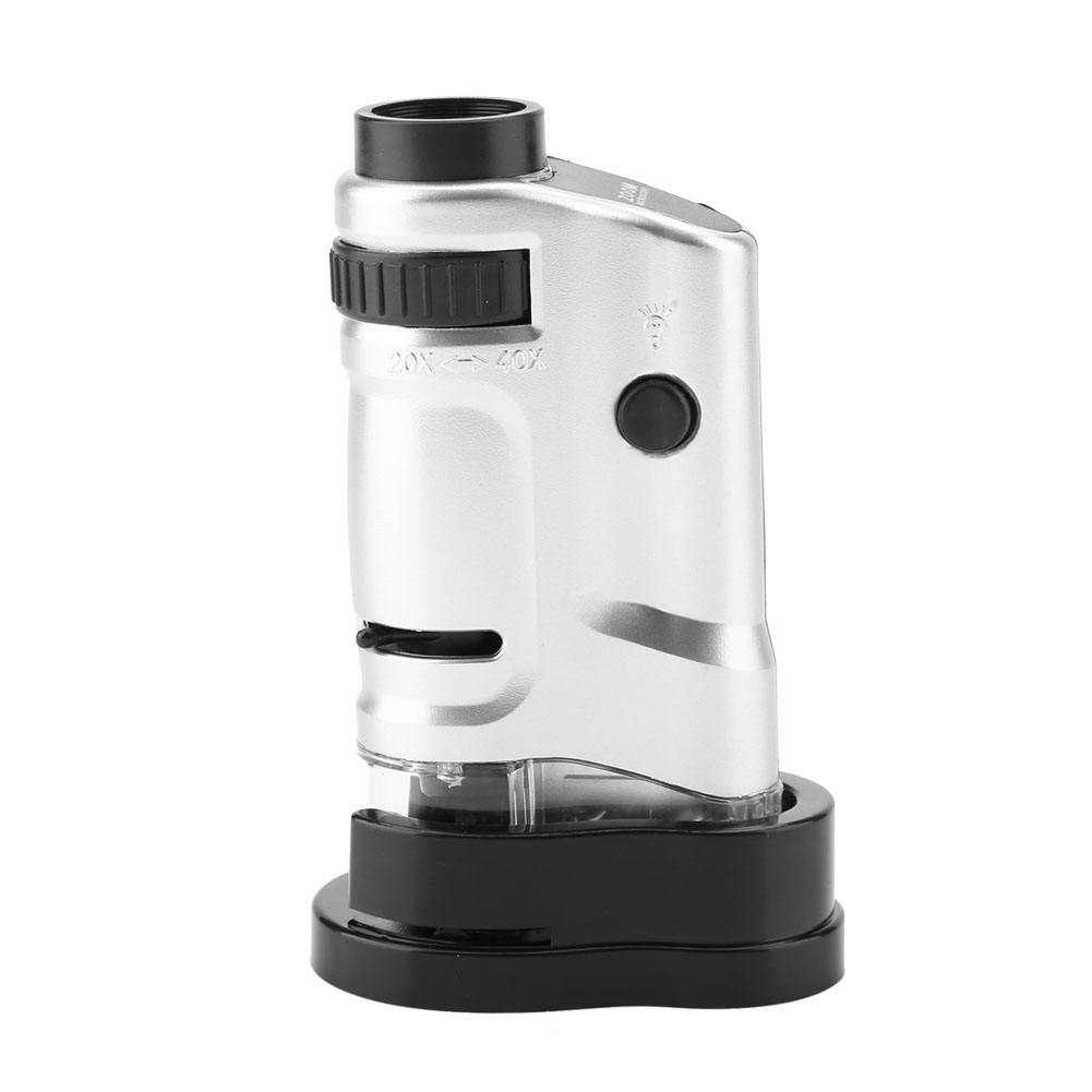 Mini Microscope De Poche Éclairé Par Led Avec Zoom 20x-40x Et Socle