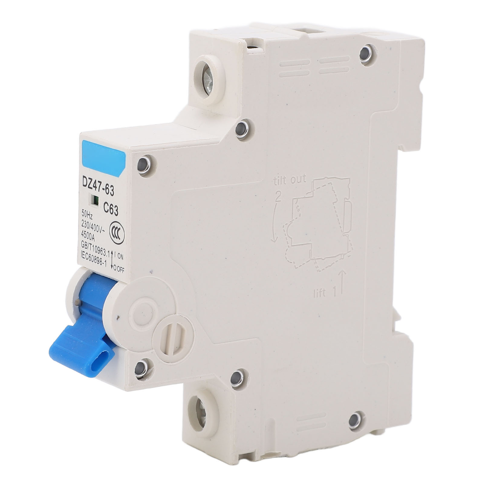 Disjoncteur Miniature Monophasé, Sectionneur De Courant, Montage Sur Rail Din, Pouvoir De Coupure De 4500 A, 230 V/400 V Ca, 63 A