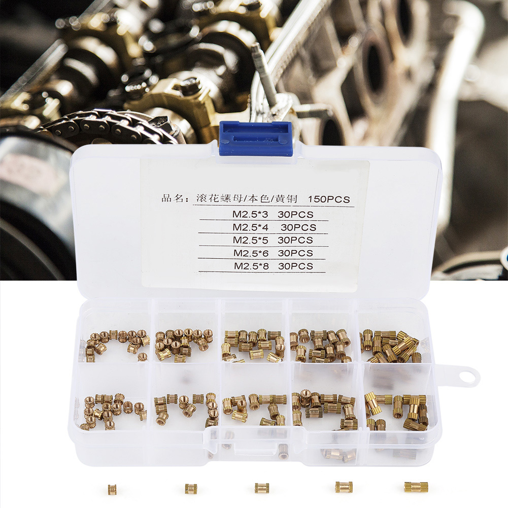 150 Écrous Cylindriques Moletés En Laiton M2.5, Moulés Avec Insert Intégré