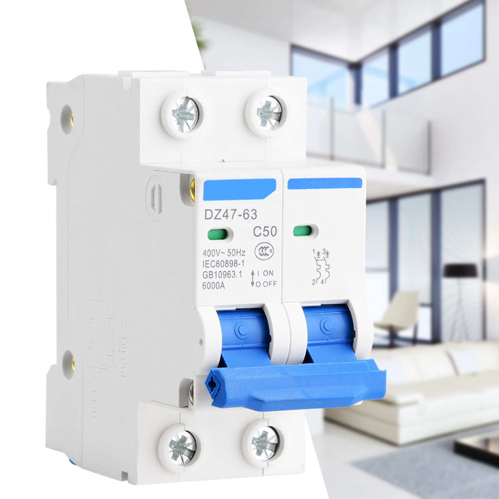 Disjoncteur Miniature Dz47‑63 2p, Protection Contre Les Fuites, Interrupteur Pneumatique 400 Vca (50 A)