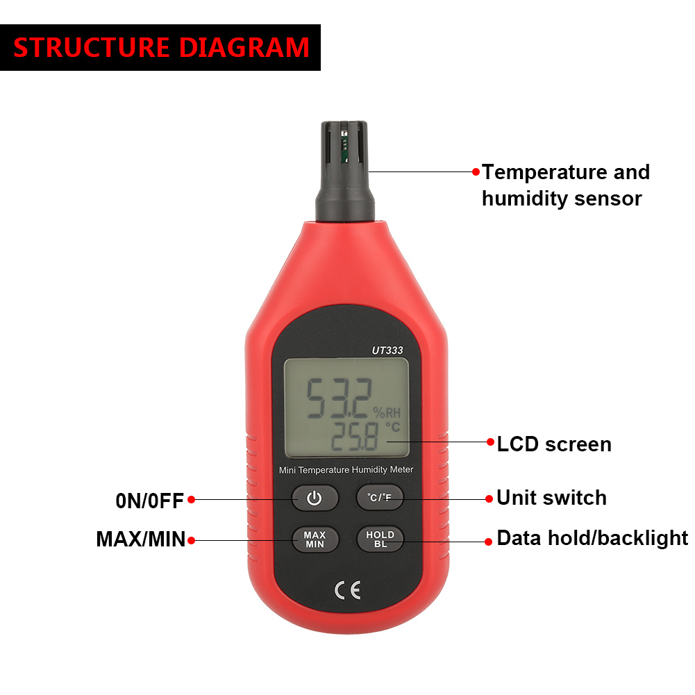 Thermomètre Numérique Lcd Miniature Uni T Ut333 Avec Capteur De Température Et D'Humidité De L'Air