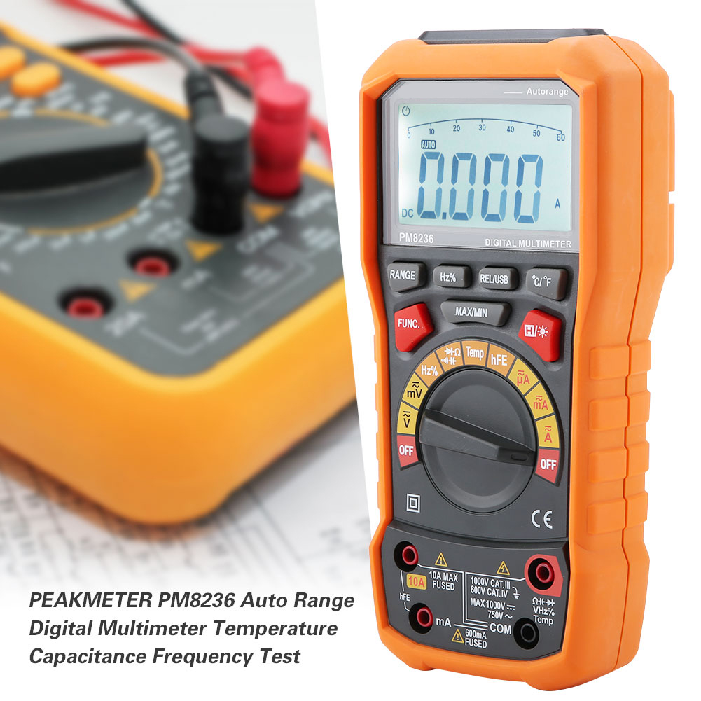Multimètre Numérique Peakmeter Pm8236 À Sélection Automatique De La Gamme : Test De Température, De Capacité Et De Fréquence
