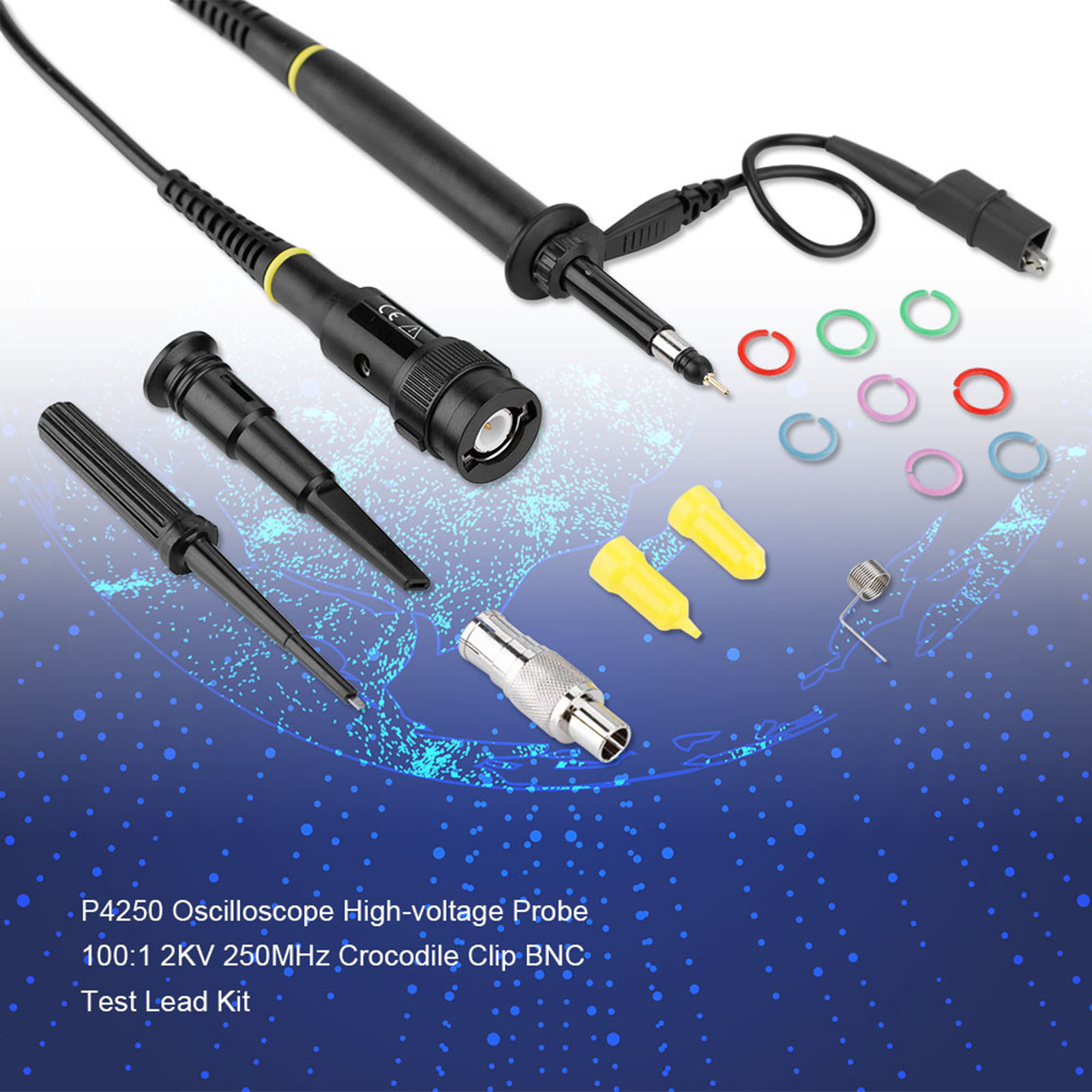 Kit De Sonde Haute Tension P4250 Pour Oscilloscope, Rapport De Réduction 100:1, 2 Kv, 250 Mhz, Pinces Crocodiles Et Câbles De Test Bnc.