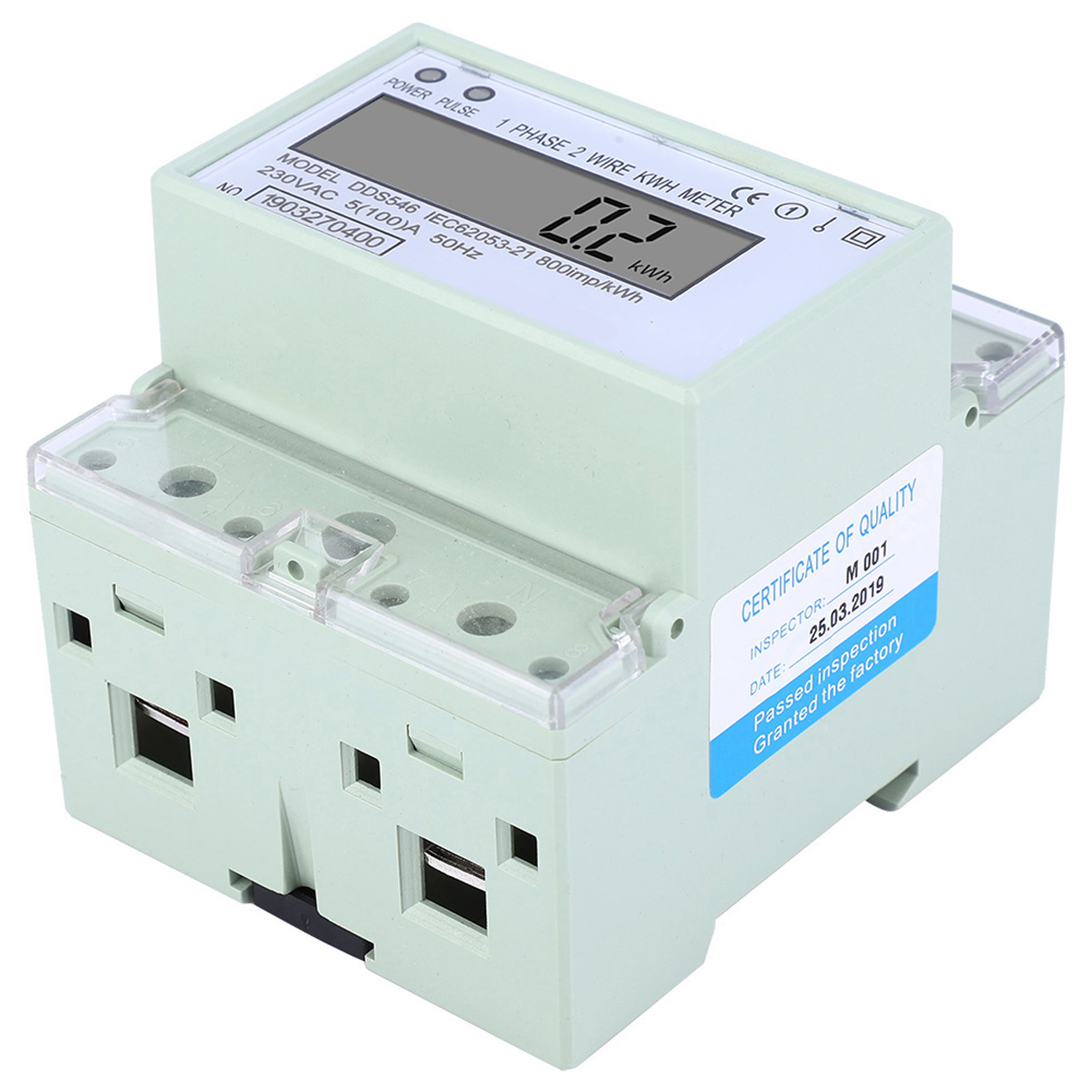 Compteur D'Énergie Monophasé 5-100 A 230 V Ca, Montage Sur Rail Din, Affichage Numérique Lcd De La Consommation Électrique