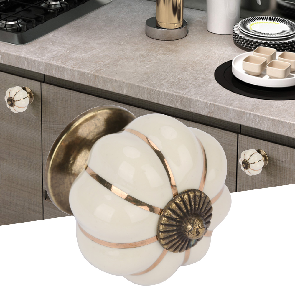 Boutons De Porte En Céramique En Forme De Citrouille, Poignées De Style Européen Pour Meubles De Chambre, Placards Et Tiroirs (beige)