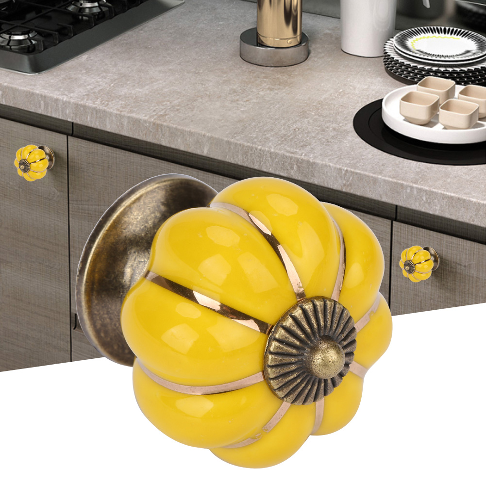 Boutons De Porte En Céramique En Forme De Citrouille, Poignées De Style Européen Pour Meubles De Chambre, Armoires Et Tiroirs (jaune)
