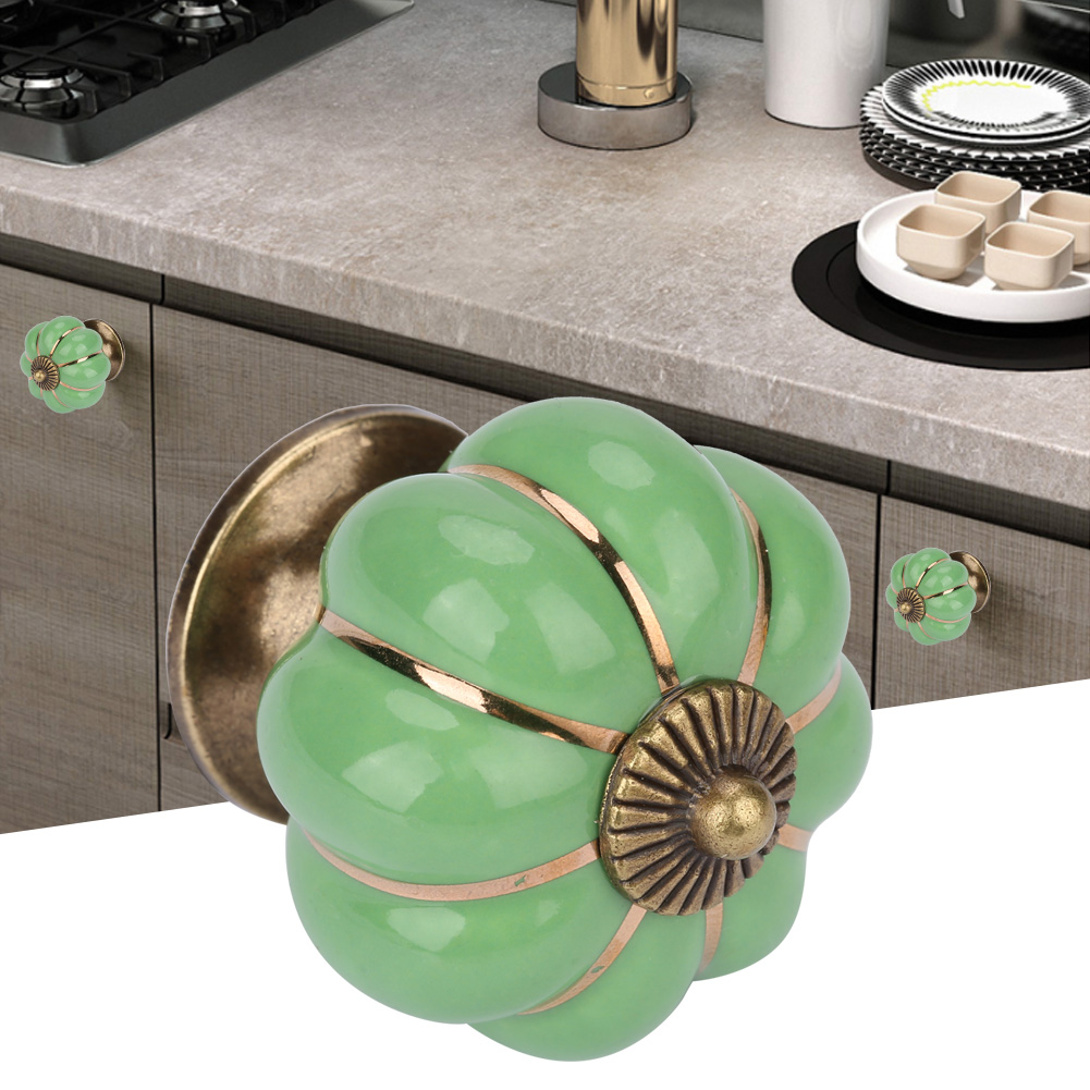 Boutons De Porte En Céramique En Forme De Citrouille, Style Européen, Pour Meubles De Chambre, Placards Et Tiroirs (vert)
