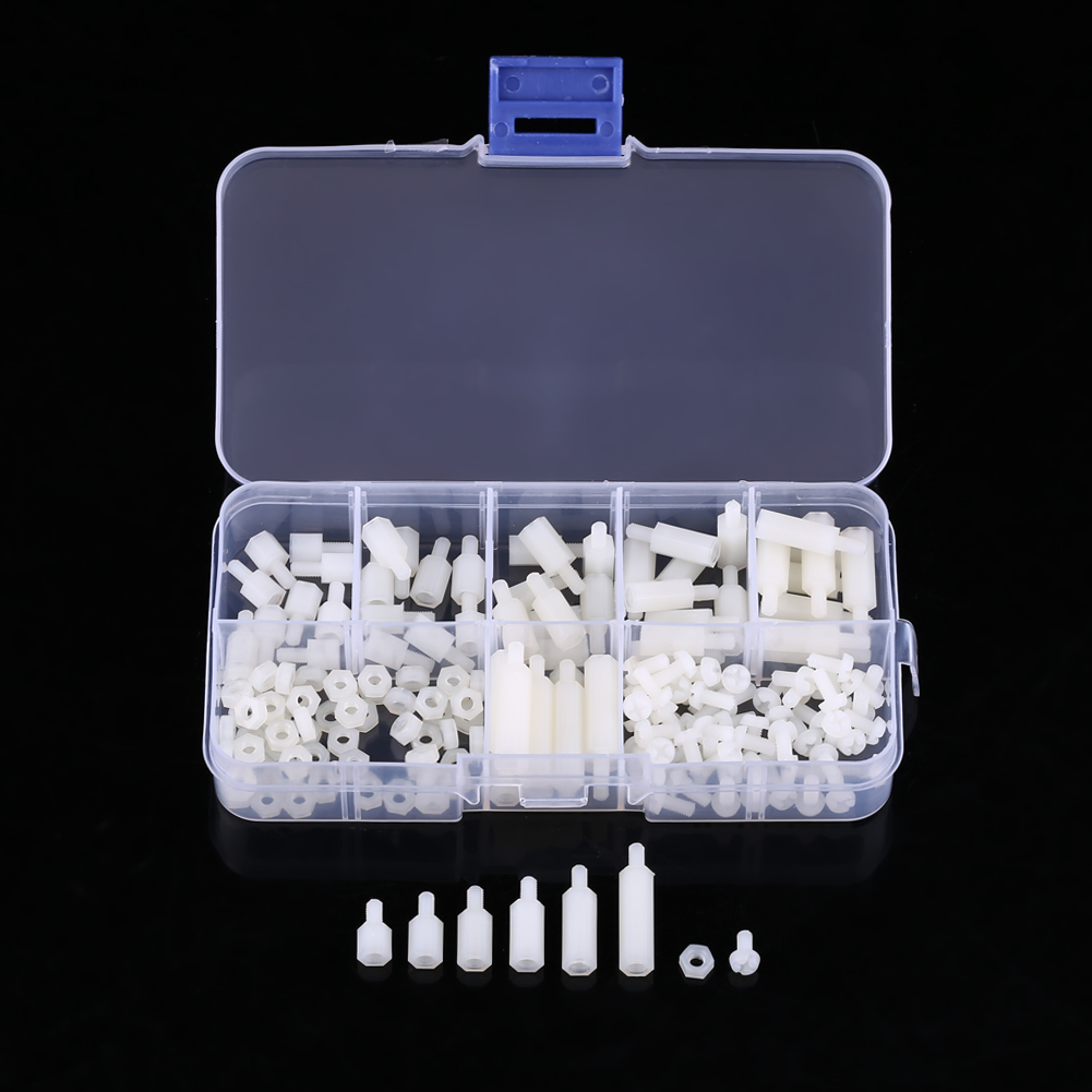 Kit De 180 Vis Et Écrous Hexagonaux M3 Blancs (mâle Et Femelle) Avec Boîte.