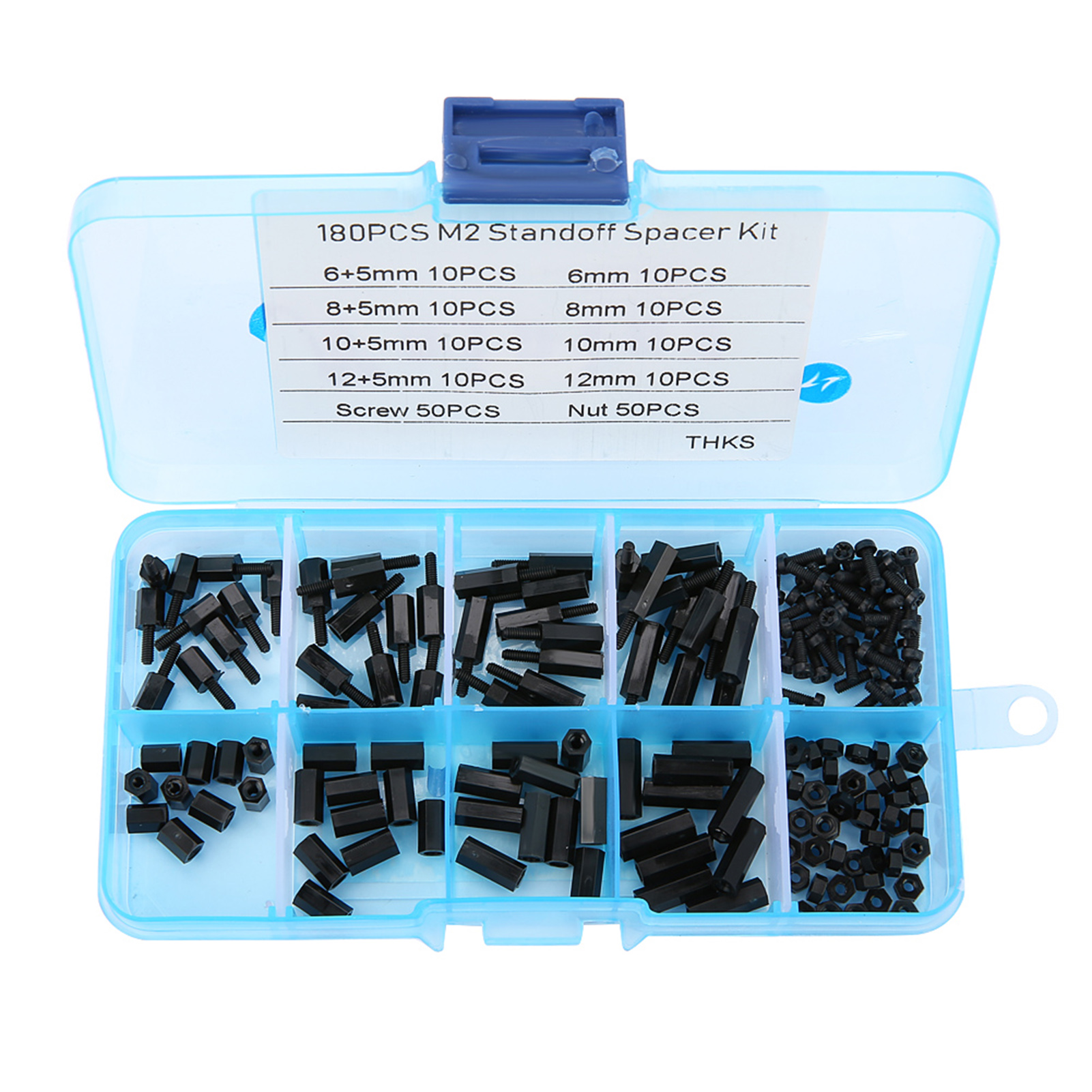 Kit De 180 Vis Et Écrous M2 Mâles Et Femelles Noirs, Avec Boîte.