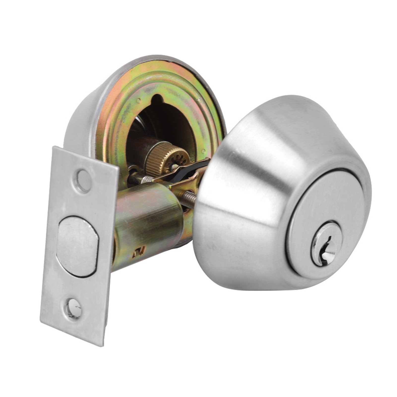 Serrure À Pêne Dormant À Double Cylindre En Acier Inoxydable Pour Porte En Bois, Avec Clé Des Deux Côtés