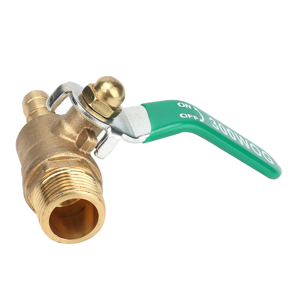 Vanne À Bille G3/8" Mâle Vers Embout Cannelé 8/10/12 Mm, Poignée À Levier Verte, Laiton Épais (12 Mm)