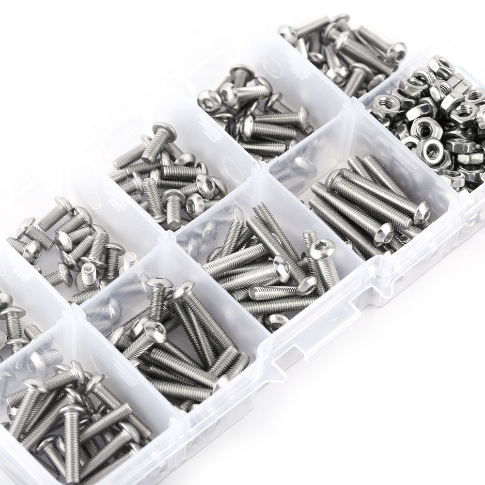 Kit D'Assortiment De 340 Vis, Boulons Et Écrous À Tête Bouton Hexagonale Creuse En Acier Inoxydable Ss304 M3
