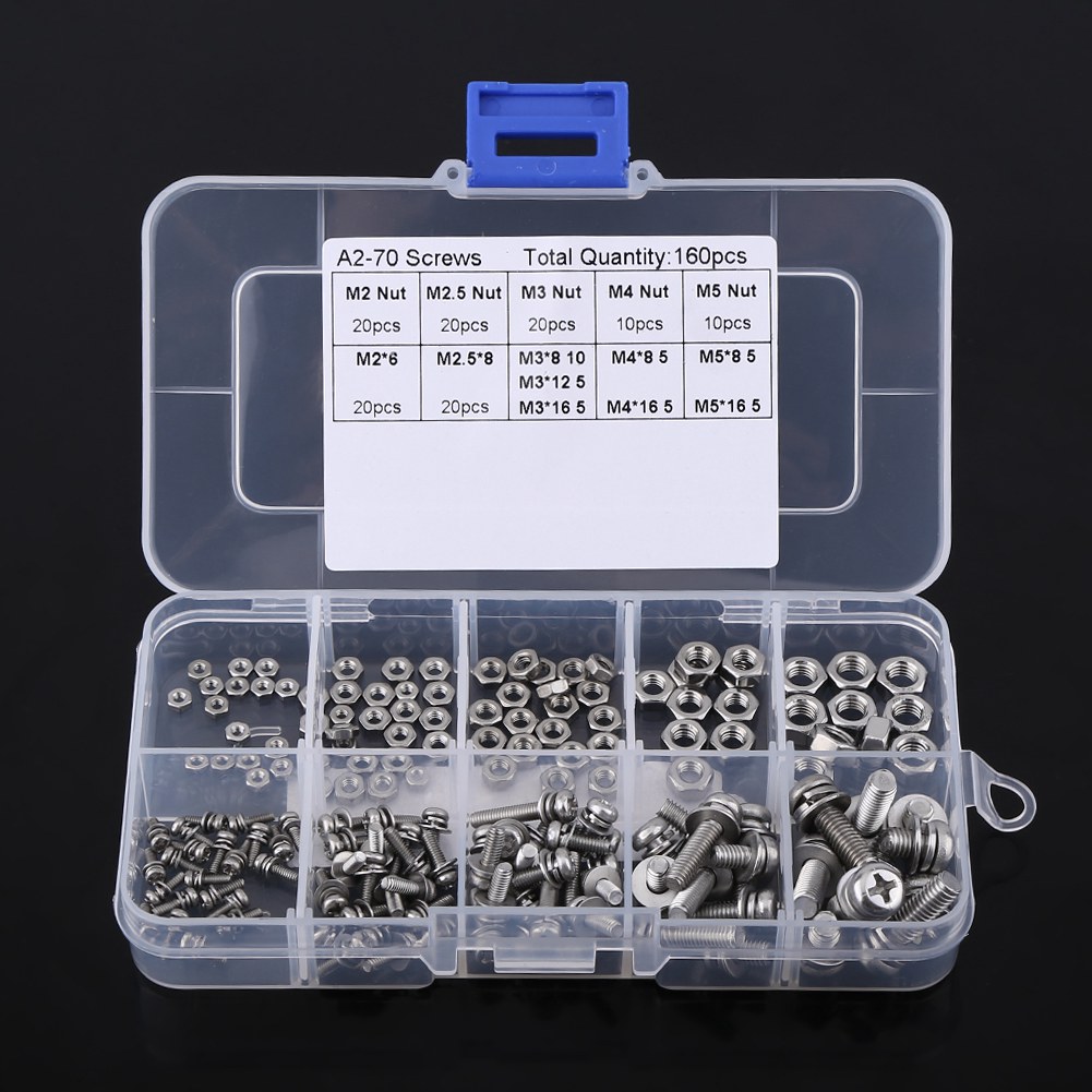 Kit D'Assortiment De 160 Vis Et Écrous À Tête Cylindrique En Acier Inoxydable Ss304 (m2, M2.5, M3, M4, M5).