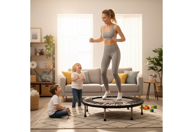 Relaxdays Indoor Trampolin, Ø 95 cm, faltbares Minitrampolin bis 100 kg, Sport & Gymnastik, Fitnesstrampolin, grau