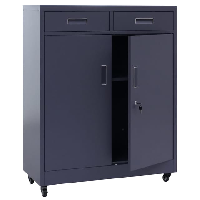 Aktenschrank HHG-451, Stahlschrank Büroschrank, Rollen Türen Schubladen abschließbar Metall 116x90x40cm dunkelgrau