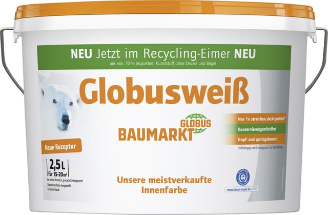 Globusweiß Wandfarbe weiß matt 2,5 L Innen