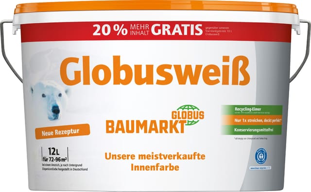 Globusweiß Wandfarbe weiß matt 12 L Innen