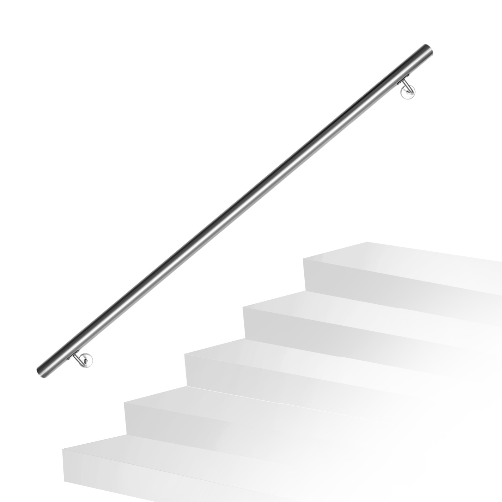 Tolletour Edelstahl Handlauf 150 Cm Ø42 Mm Aus 304 Edelstahl, Wandhandlauf Treppengeländer Gebürstet, Für Treppe Balkon Innen Außen