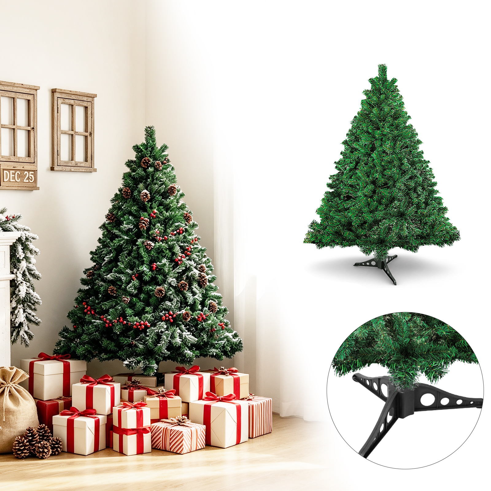 Tolletour 120cm Künstlicher Weihnachtsbaum Mit 220 Spitzen Pvc, Tannenbaum Mit Ständer, Christbaum Kunstbaum Grün