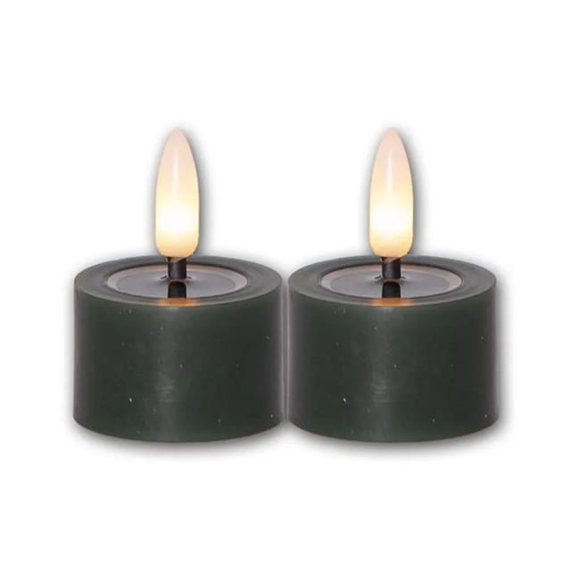Star Trading LED Teelicht FLAMME FLOW M Dunkelgrü Timer 2er Set