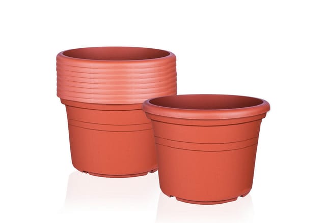 BigDean 9X Blumentopf Ø 25 cm Farbe Terrakotta Kunststoff Pflanztopf Containertopf Übertopf Pflanzkübel rund 25 x 18 cm