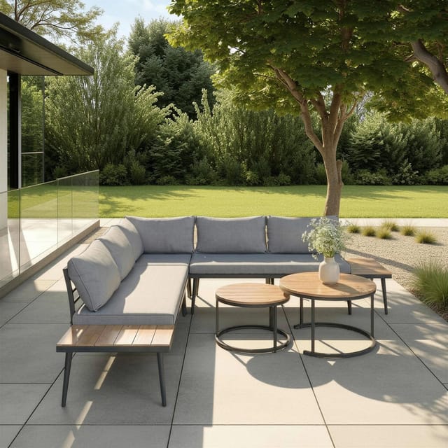 Bessagi Garden Loungegarnitur-Set Lorena Grau Akazie Metall/Outdoorstoff