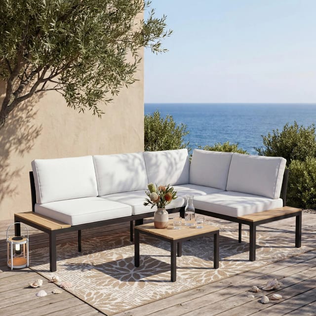 Bessagi Garden LoungegarniturSet Arianna Weiß Outdoorstoff/Metall +Abdeckung